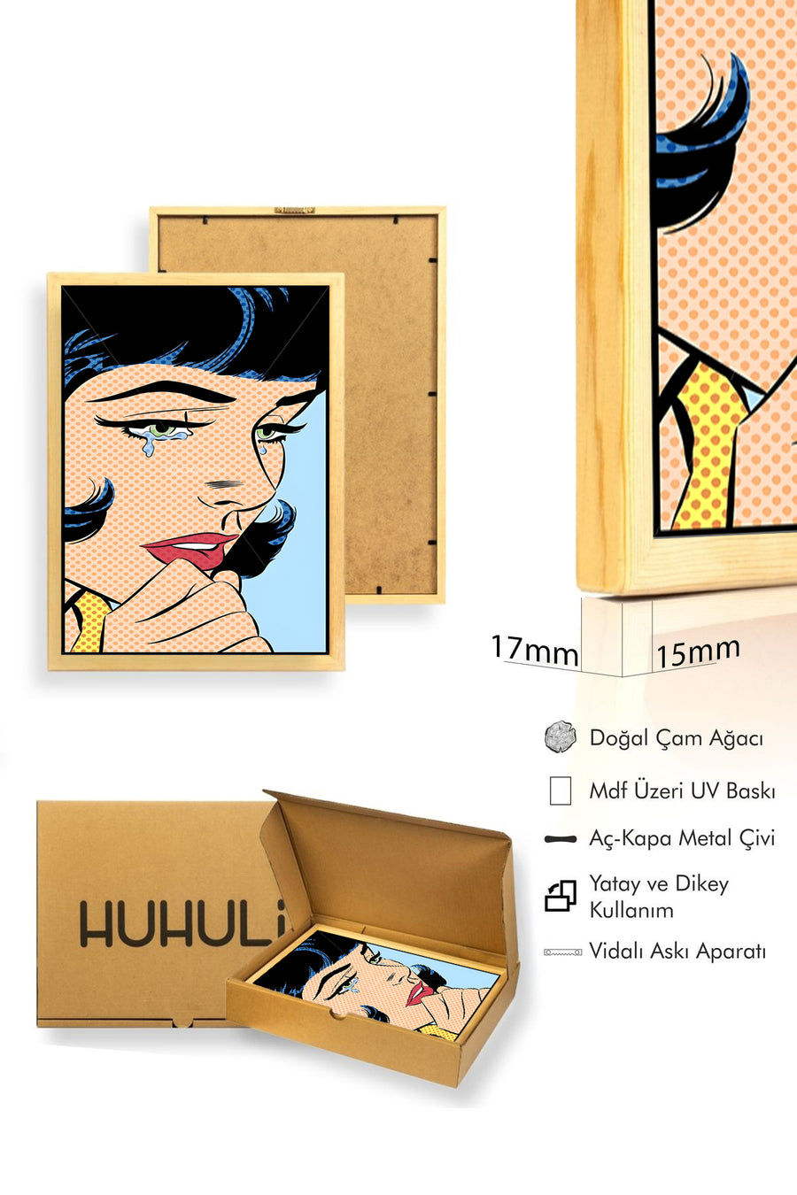 Doğal Ahşap Çerçeveli Grafik Desenli Tablo - Pop Art | huhu2032