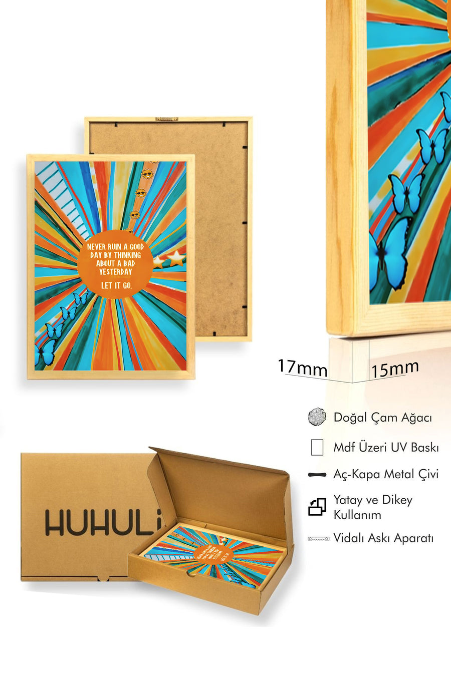 Doğal Ahşap Çerçeveli Güneş Işığı Desenli Tablo - Canlı Tonlar | huhu2034