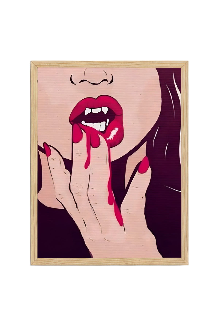 Doğal Ahşap Çerçeveli Pop Art Desenli Tablo - Kırmızı Tonlar | huhu2035