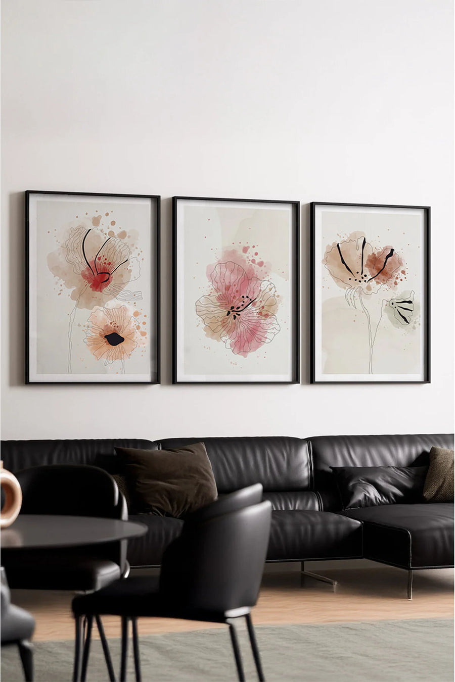 Ahşap Siyah Çerçeveli Minimalist 3’lü Tablo | Huhu205