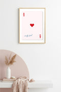 Doğal Ahşap Çerçeveli Retro Tablo - Lucky Girl Kalp Deseni | huhu2068
