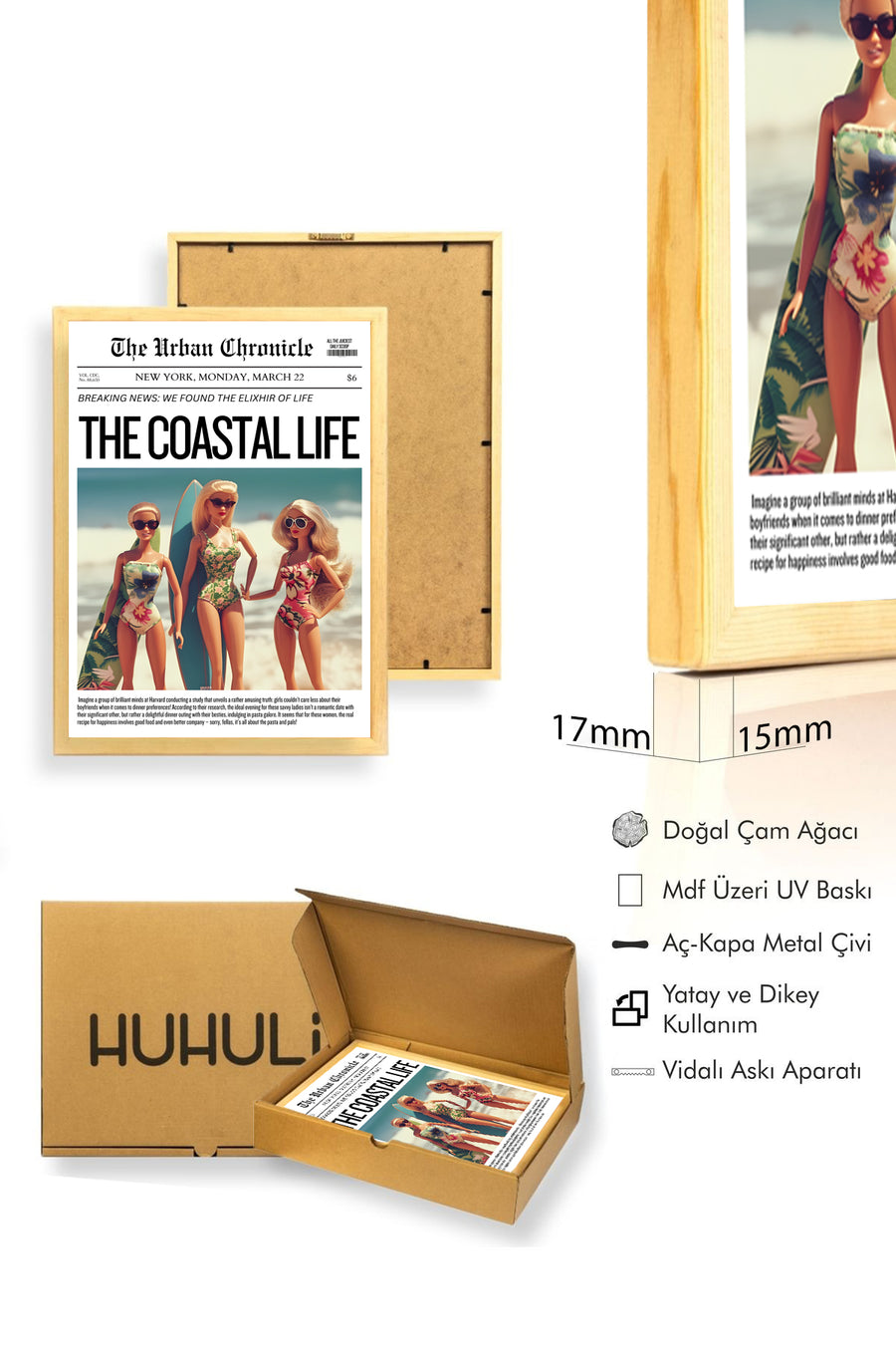 Doğal Ahşap Çerçeveli Retro Tablo - Coastal Life Tema Tablo | huhu2074