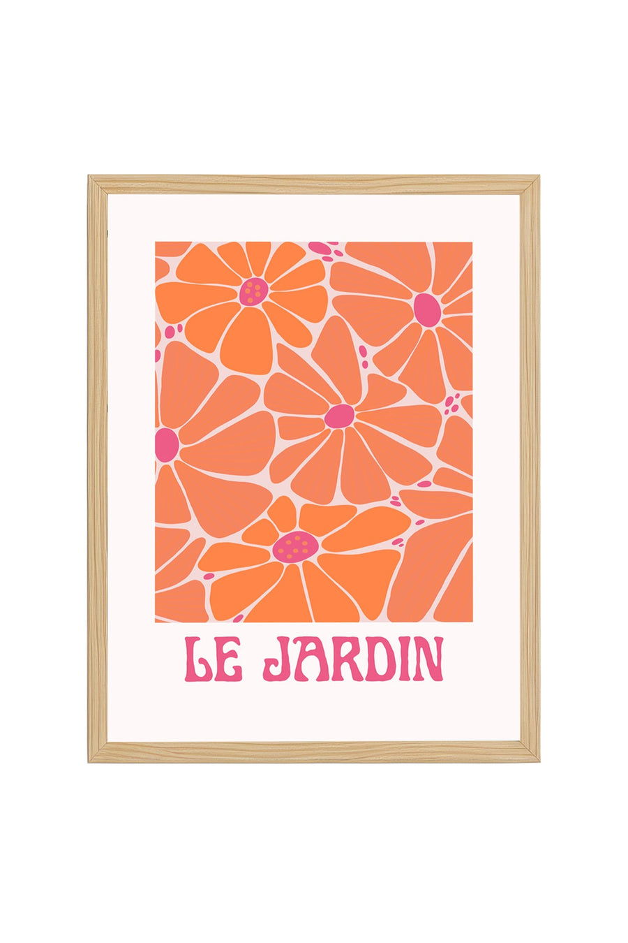 Doğal Ahşap Çerçeveli Retro Çiçek Desenli Tablo - Turuncu Floral | huhu2079