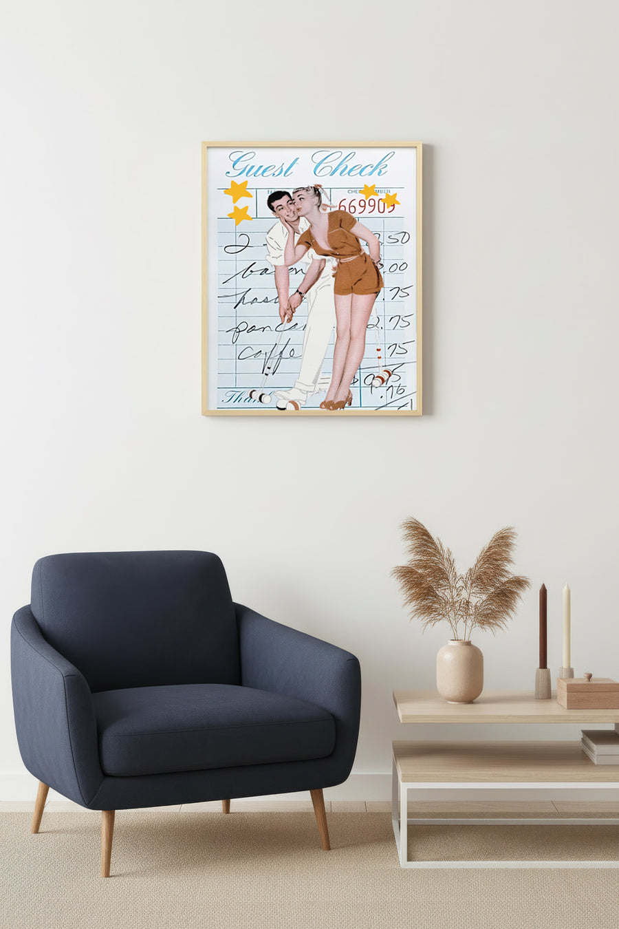 Doğal Ahşap Çerçeveli Retro Çift Tablo - Vintage İllüstrasyon Duvar Dekoru | huhu2082