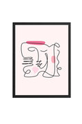 Doğal Ahşap Çerçeveli Soyut Line Art Kadın Portresi Tablo - Pembe Tonlar | huhu2087