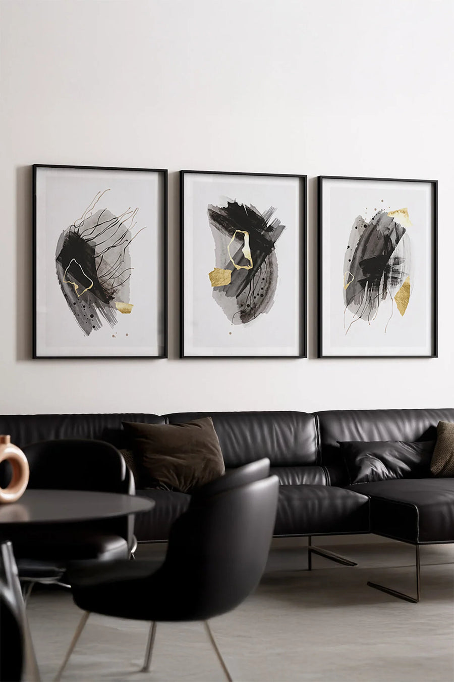 Ahşap Siyah Çerçeveli Minimalist 3’lü Tablo | Huhu208