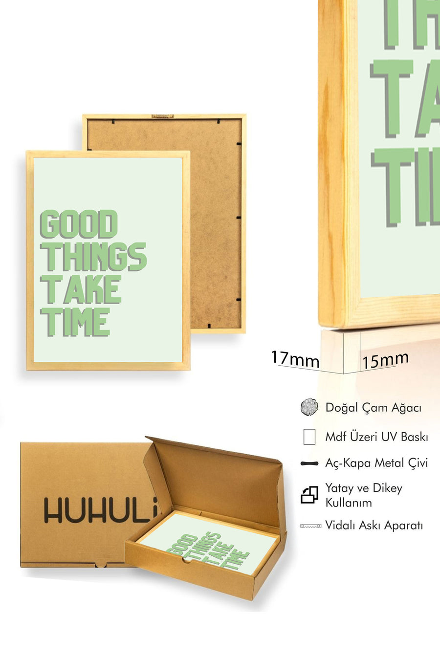 Doğal Ahşap Çerçeveli Retro Tablo - Good Things Take Time Yazı Sanatı | huhu2091
