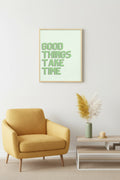 Doğal Ahşap Çerçeveli Retro Tablo - Good Things Take Time Yazı Sanatı | huhu2091