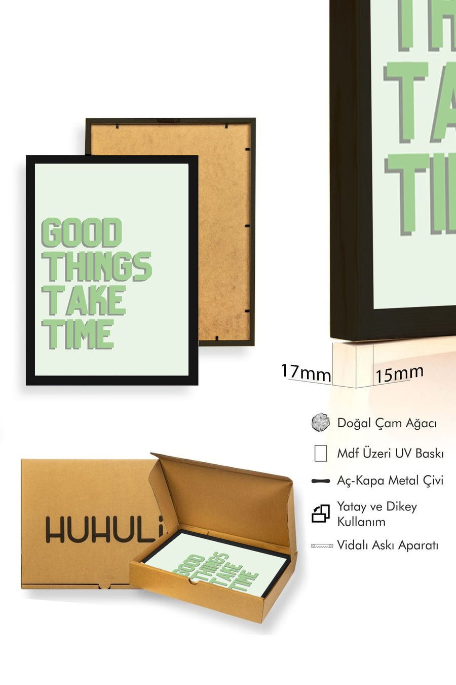 Doğal Ahşap Çerçeveli Retro Tablo - Good Things Take Time Yazı Sanatı | huhu2091