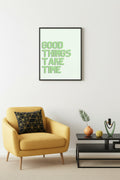 Doğal Ahşap Çerçeveli Retro Tablo - Good Things Take Time Yazı Sanatı | huhu2091