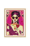 Doğal Ahşap Çerçeveli Retro Pop Art Kadın Portre Tablo - Magenta Tonlar | huhu2094