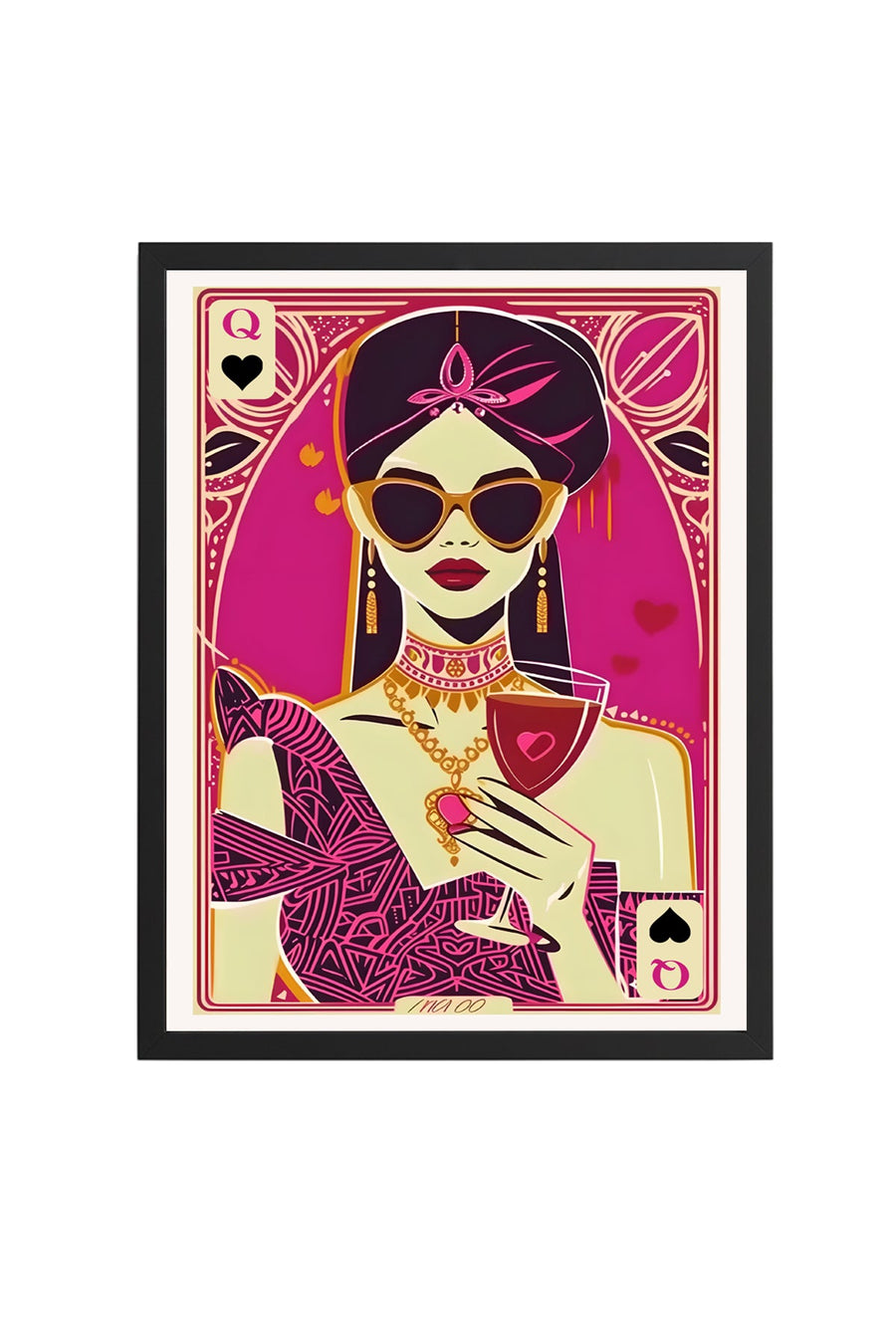 Doğal Ahşap Çerçeveli Retro Pop Art Kadın Portre Tablo - Magenta Tonlar | huhu2094