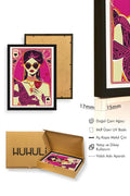 Doğal Ahşap Çerçeveli Retro Pop Art Kadın Portre Tablo - Magenta Tonlar | huhu2094
