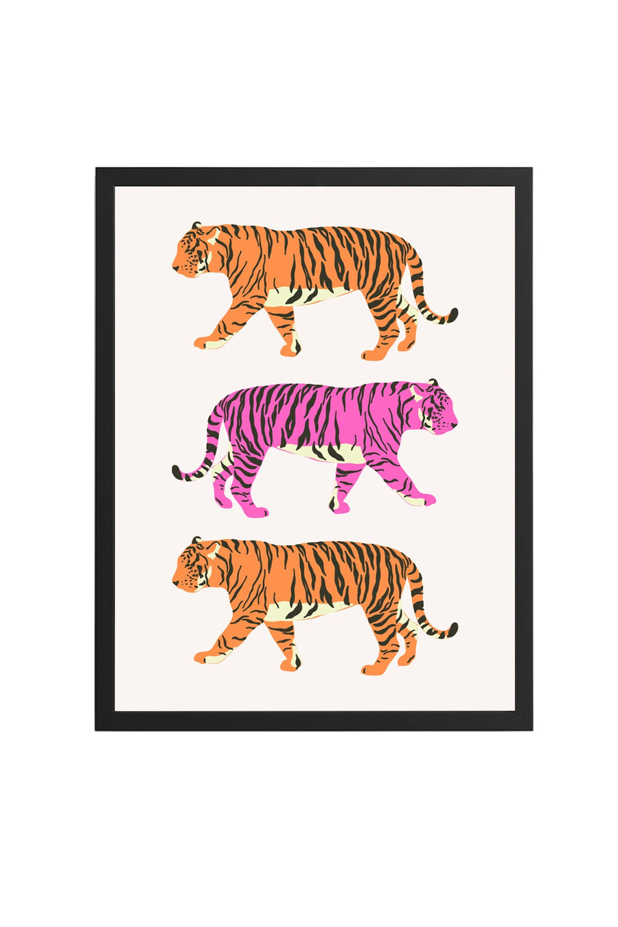 Doğal Ahşap Çerçeveli Retro Tablo - Tropikal Tiger Desenli Sanat Tablo | huhu2209