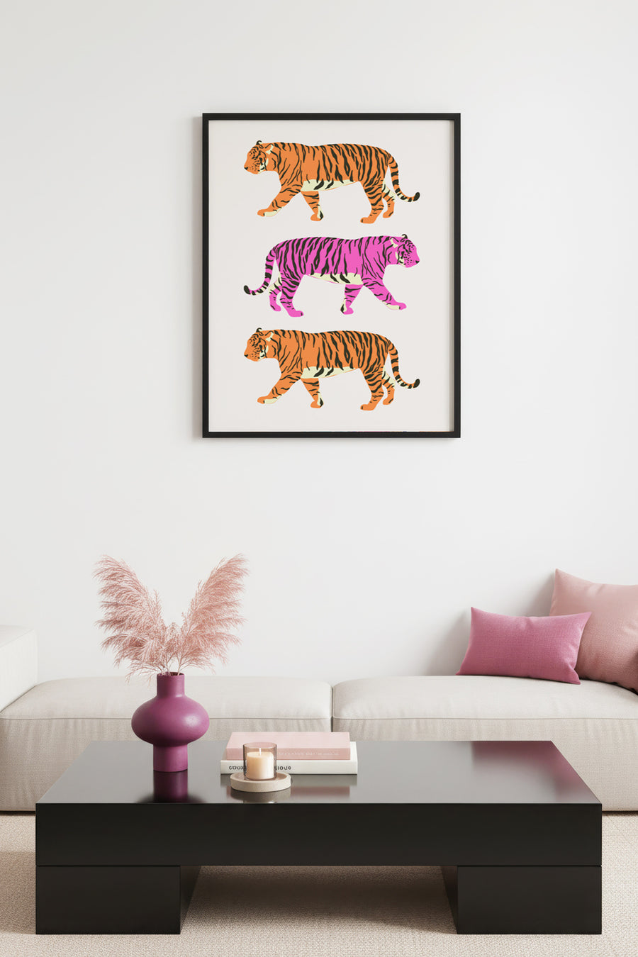 Doğal Ahşap Çerçeveli Retro Tablo - Tropikal Tiger Desenli Sanat Tablo | huhu2209