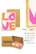 Doğal Ahşap Çerçeveli Pop Art Love Tablo - Pembe Turuncu Yazı | huhu2211