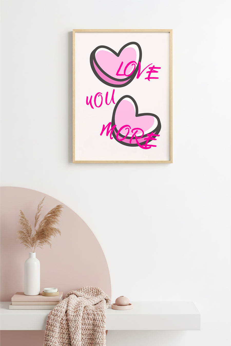 Doğal Ahşap Çerçeveli Retro Kalp Tablo - Love You More Romantik Tasarım | huhu2215