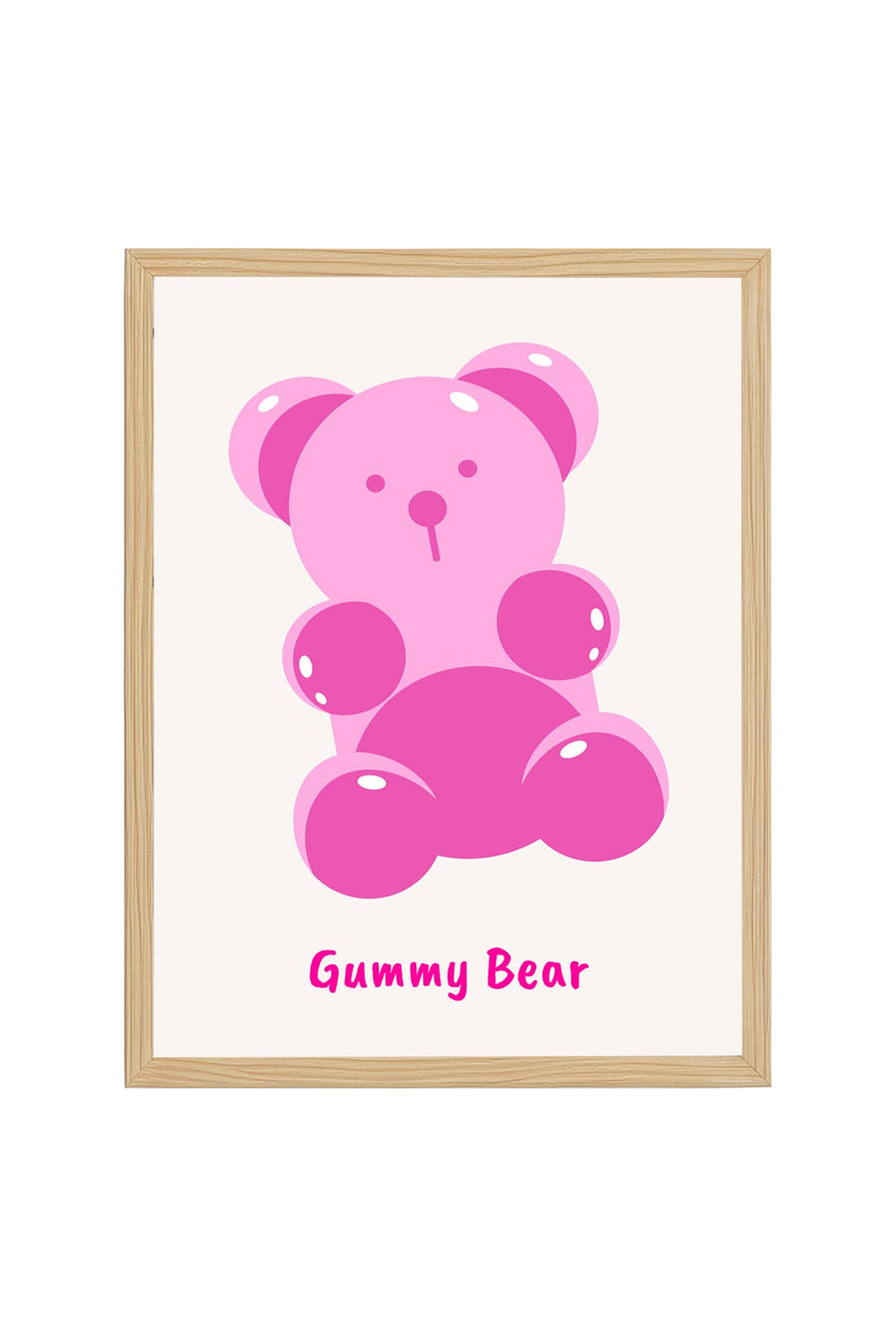 Doğal Ahşap Çerçeveli Retro Tablo - Pembe Gummy Bear Cartoon Tasarım | huhu2217