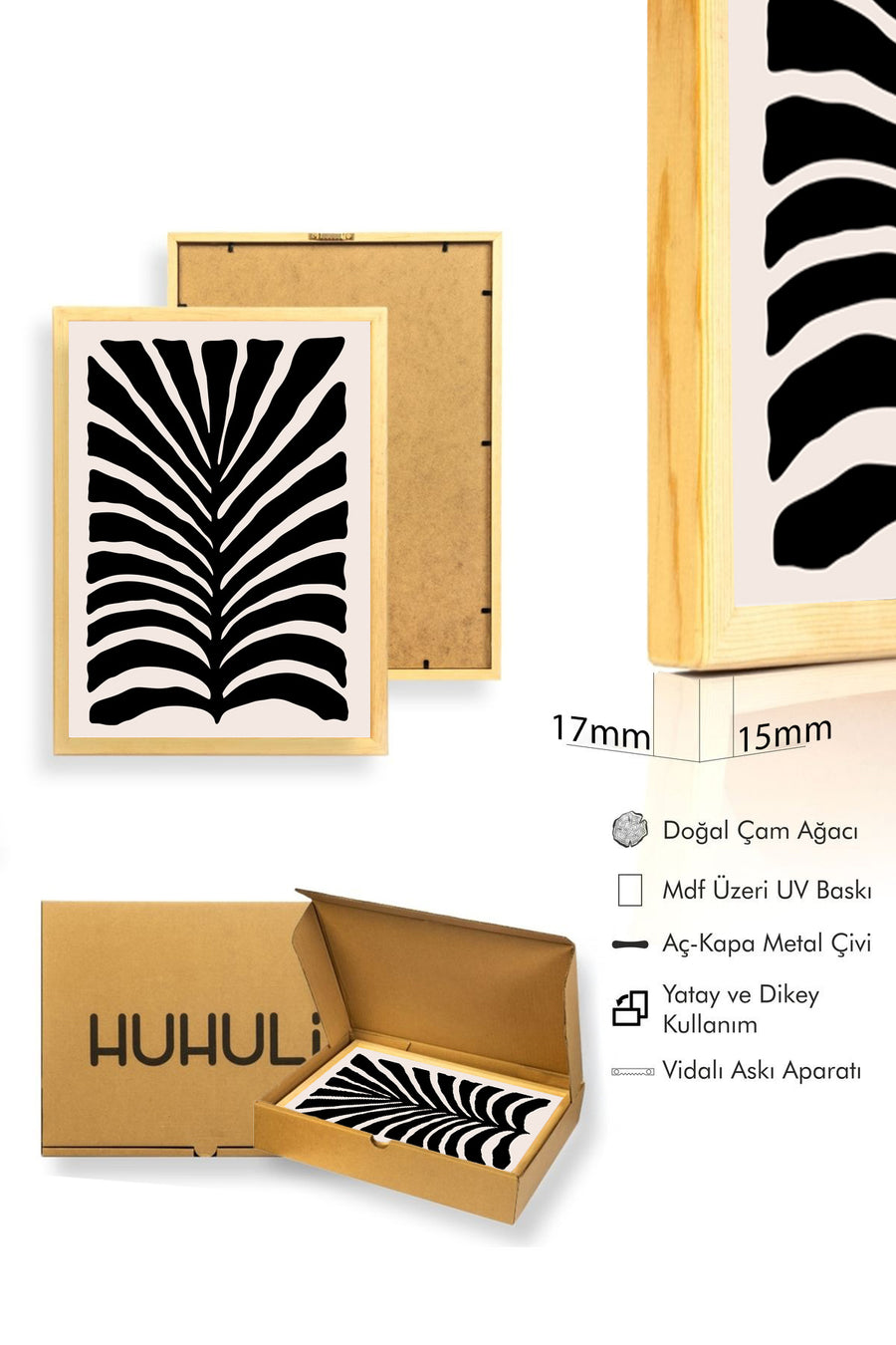 Doğal Ahşap Çerçeveli Retro Tablo - Soyut Fan Desenli | huhu2218