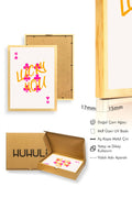 Doğal Ahşap Çerçeveli Retro Pop Art Tablo - Pembe ve Turuncu Lucky You | huhu2237