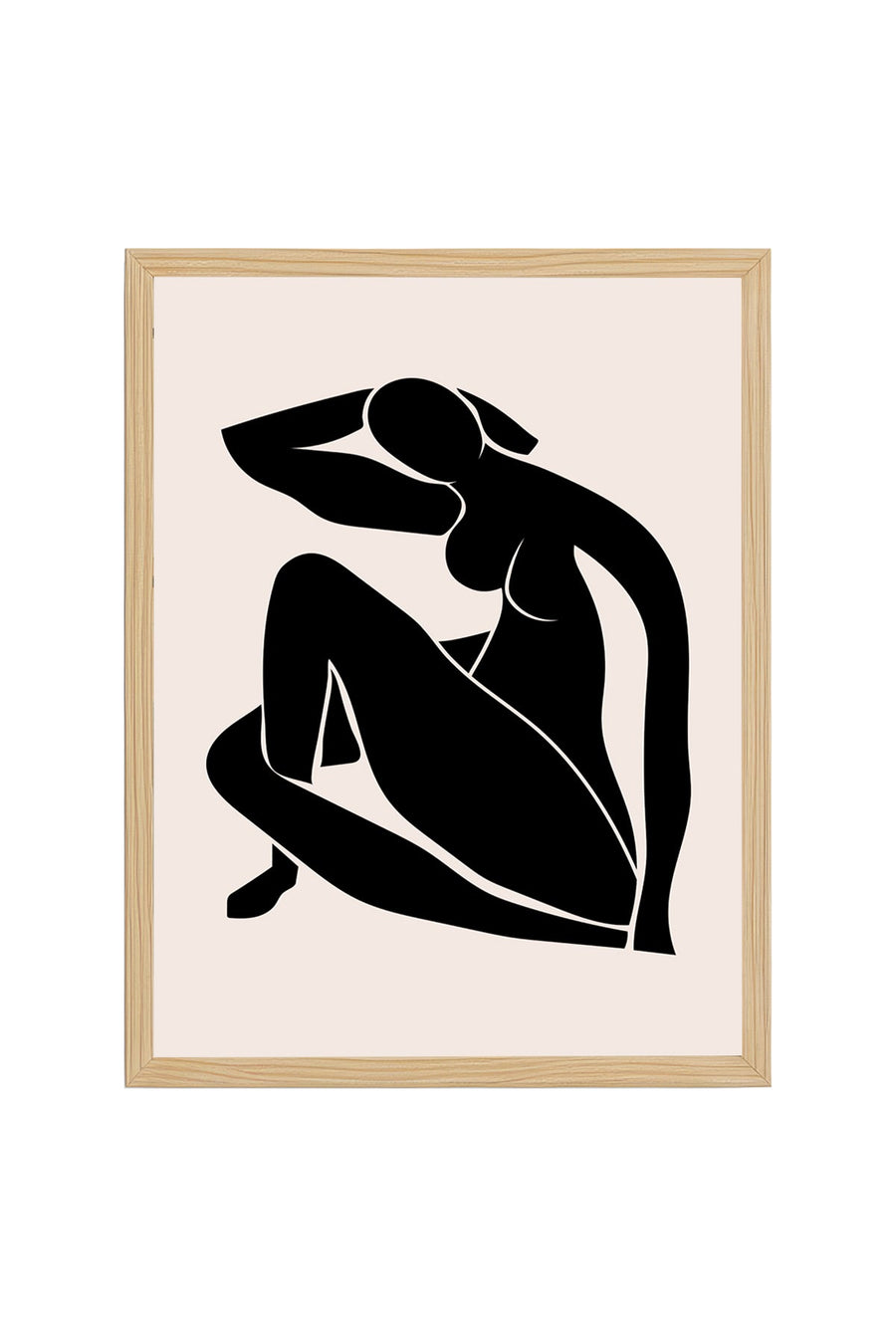 Doğal Ahşap Çerçeveli Retro Kadın Silüet Tablo - Feminen Siyah Figür | huhu2242
