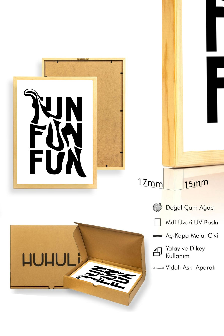 Doğal Ahşap Çerçeveli Retro Tipografi Tablo - Fun Yazılı Grafik Desen | huhu2246