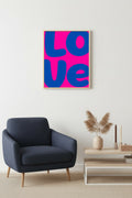 Doğal Ahşap Çerçeveli Pop Art Love Tablo - Retro Pembe Mavi | huhu2247
