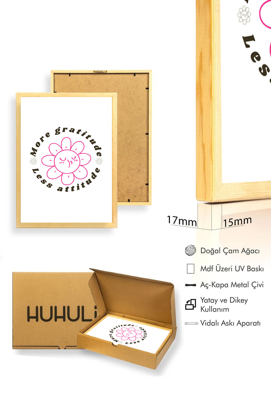 Doğal Ahşap Çerçeveli Retro Tablo - Minnettarlık Sözü Duvar Sanatı | huhu2248