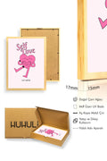 Doğal Ahşap Çerçeveli Retro Self Love Tablo - Pembe Tonlar | huhu2251
