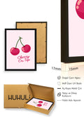 Doğal Ahşap Çerçeveli Retro Tablo - Cherry On Top Kiraz Desenli | huhu2264