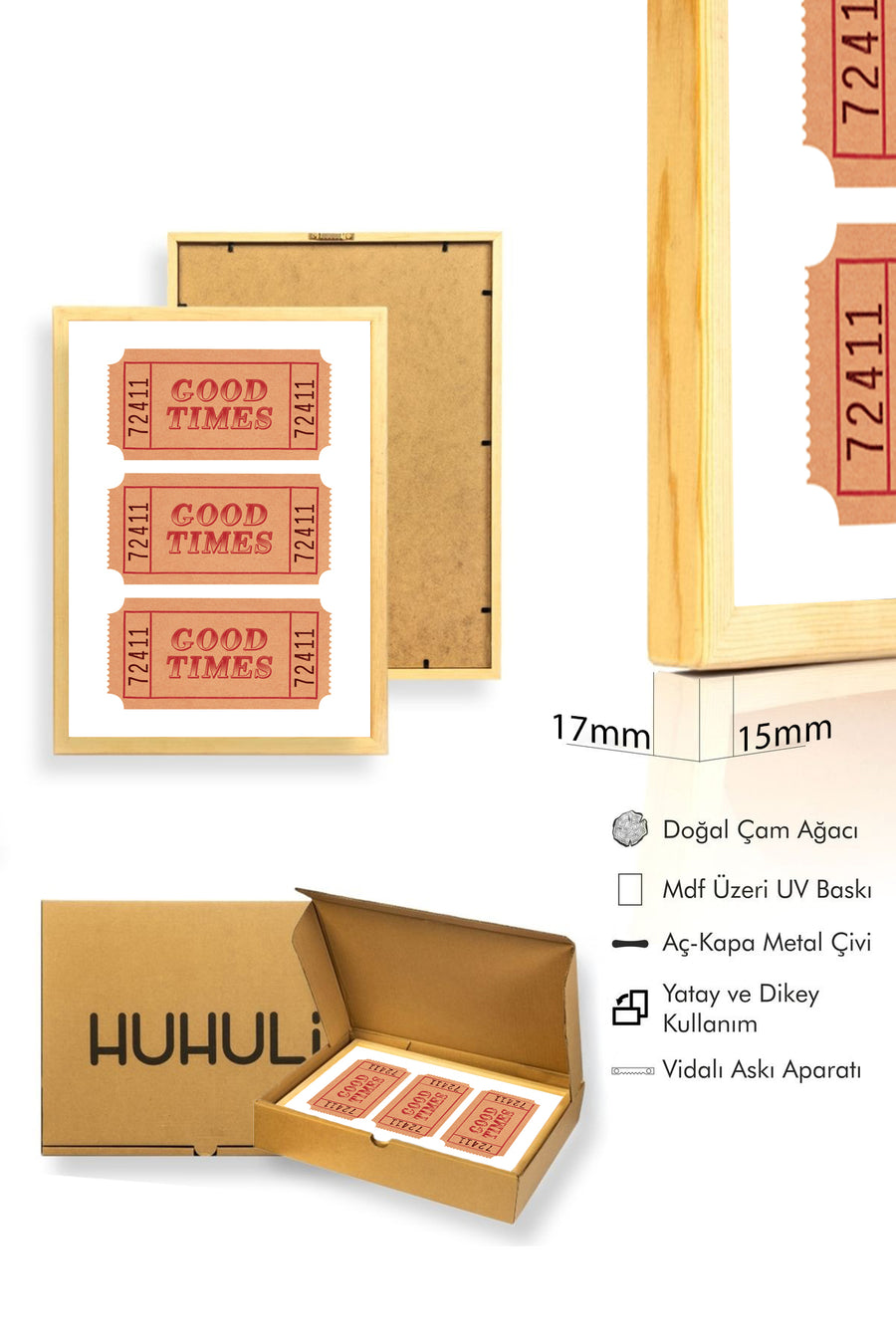 Doğal Ahşap Çerçeveli Retro Typografi Tablo - Good Times Yazısı | huhu2266