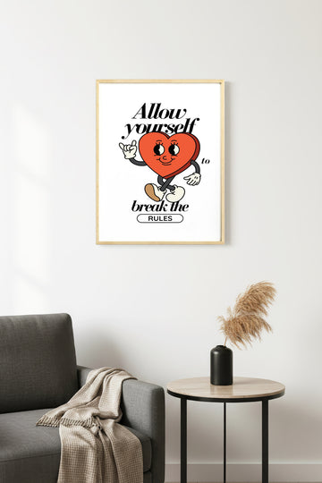 Doğal Ahşap Çerçeveli Retro Kalp Tablo - Kural Bozma Pop Art | huhu2267