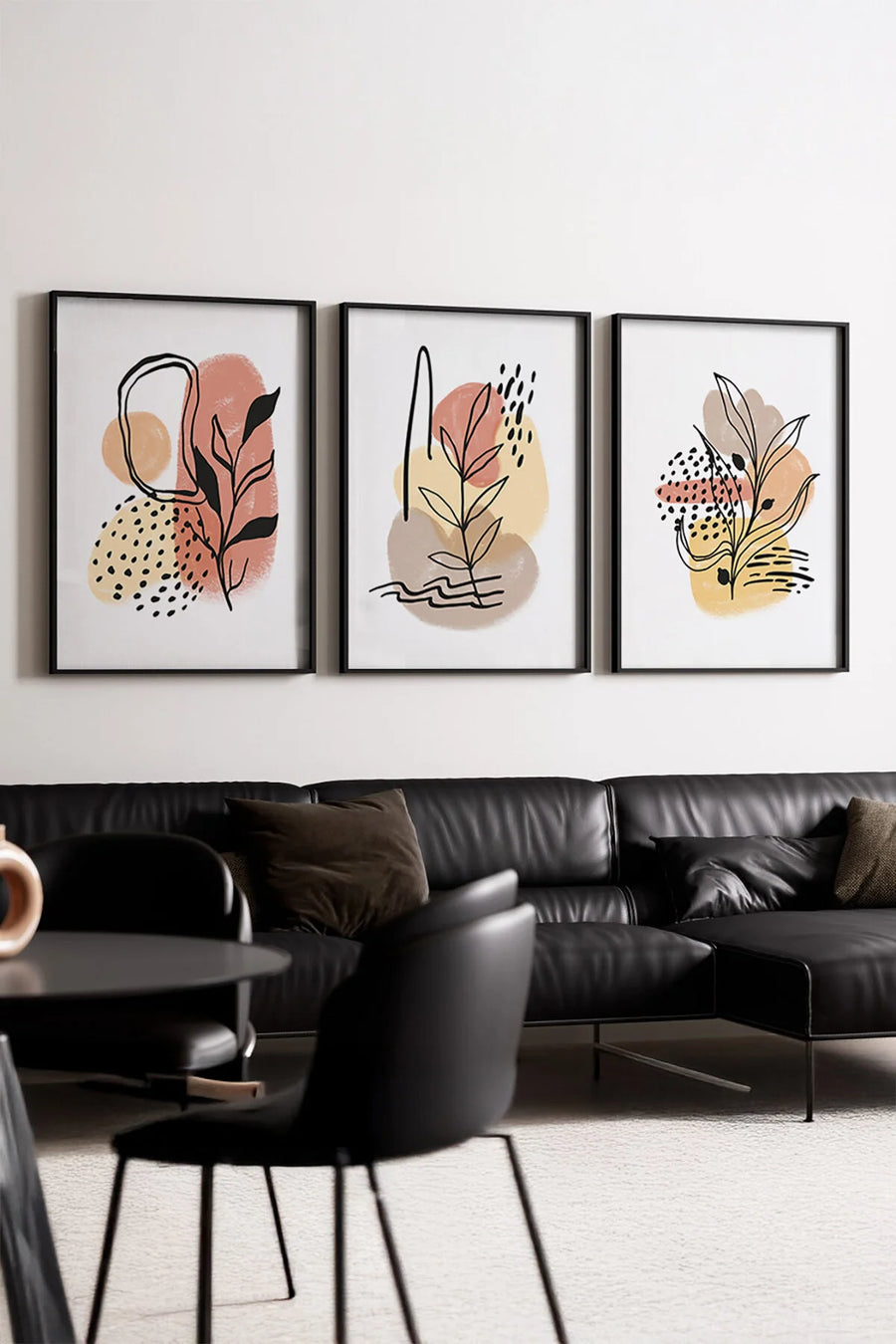 Ahşap Siyah Çerçeveli Boho 3’lü Tablo | Huhu226