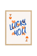 Doğal Ahşap Çerçeveli Tablo - Retro Kalp Desenli Lucky You Pop Art | huhu2278