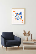 Doğal Ahşap Çerçeveli Tablo - Retro Kalp Desenli Lucky You Pop Art | huhu2278