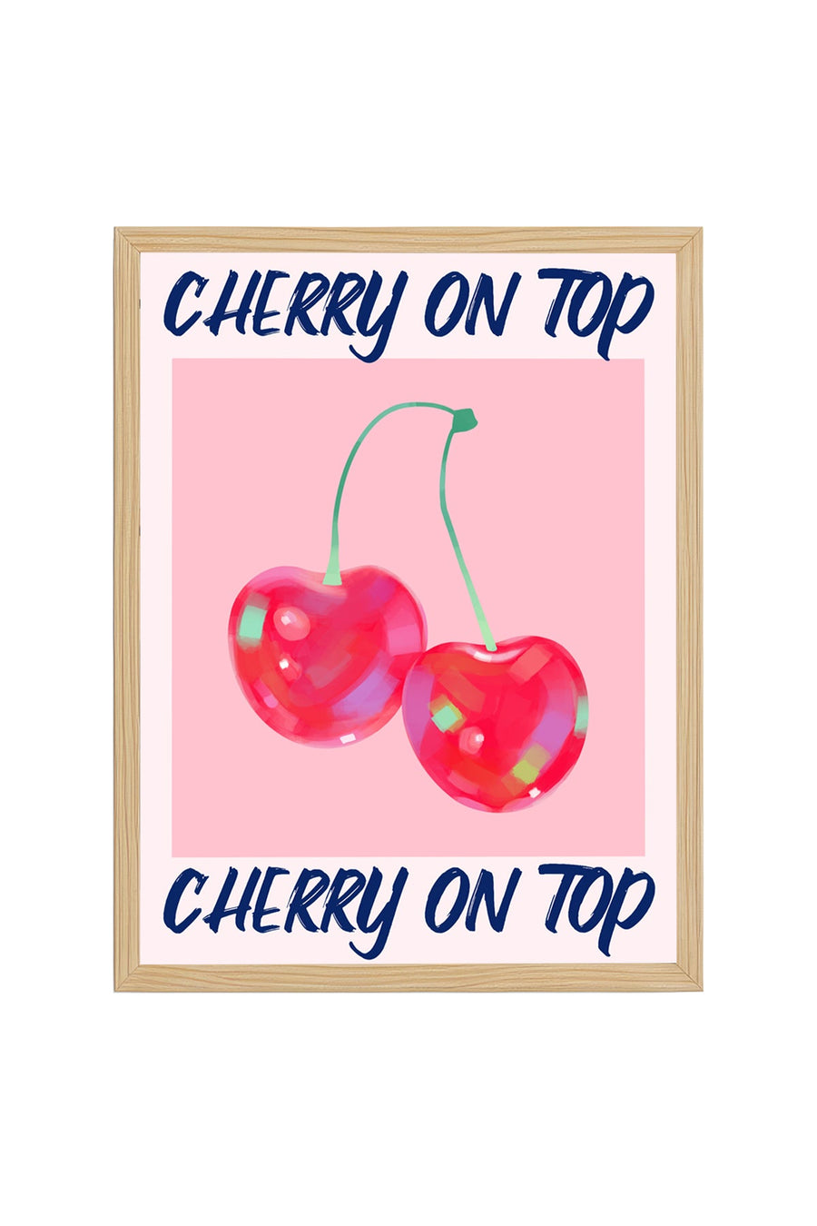 Doğal Ahşap Çerçeveli Retro Tablo - Cherry On Top Pop Art Desen | huhu2289