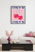 Doğal Ahşap Çerçeveli Retro Tablo - Cherry On Top Pop Art Desen | huhu2289