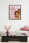 Doğal Ahşap Çerçeveli Retro Tablo - Vintage Romantik Pop Art Çifti | huhu2293