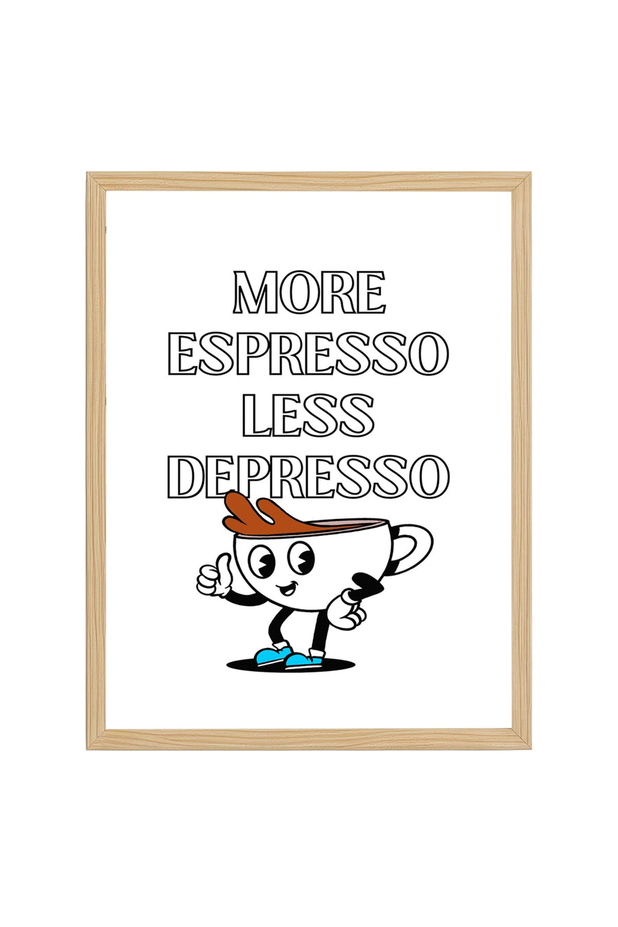 Doğal Ahşap Çerçeveli Retro Kahve Tablo - Espresso Depresyon Temalı | huhu2294