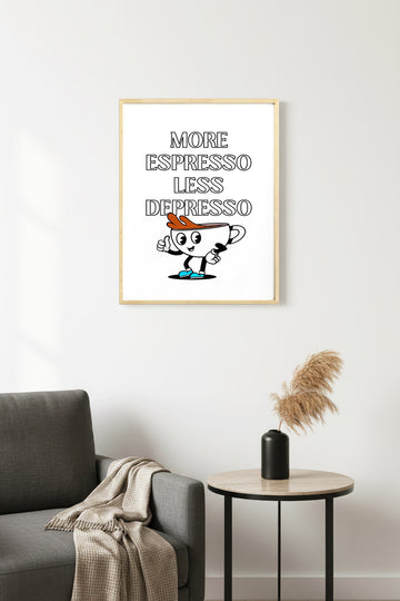 Doğal Ahşap Çerçeveli Retro Kahve Tablo - Espresso Depresyon Temalı | huhu2294