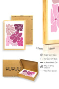 Doğal Ahşap Çerçeveli Retro Floral Tablo - Pastel Pembe Tonlar | huhu2298