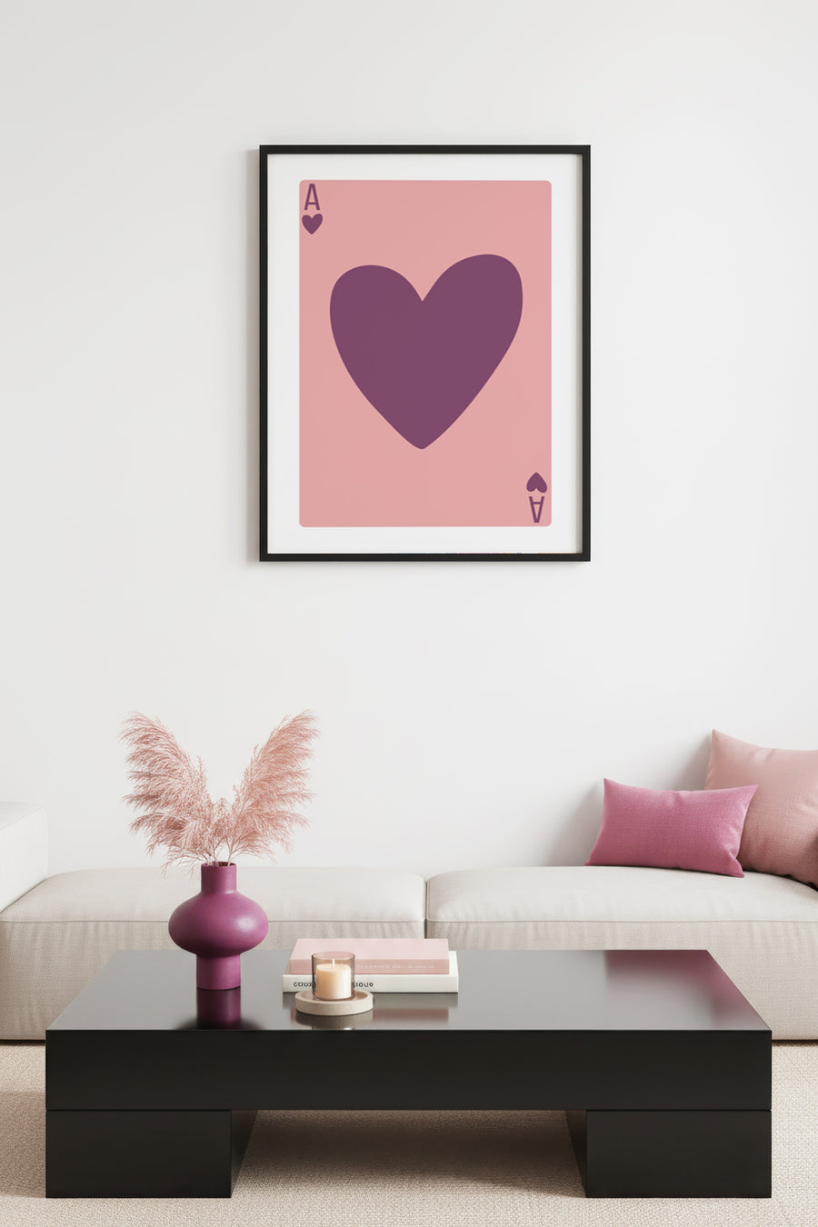 Doğal Ahşap Çerçeveli Retro Kalp Desenli Tablo - Pembe Aşk Tonları | huhu2299