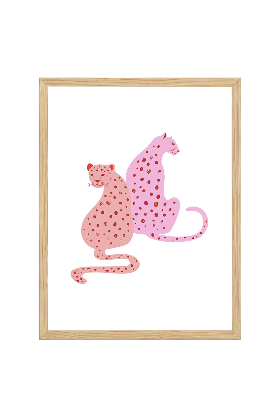 Doğal Ahşap Çerçeveli Retro Hayvan Tablo - Pembe Leopar Portresi | huhu2301