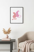 Doğal Ahşap Çerçeveli Retro Hayvan Tablo - Pembe Leopar Portresi | huhu2301