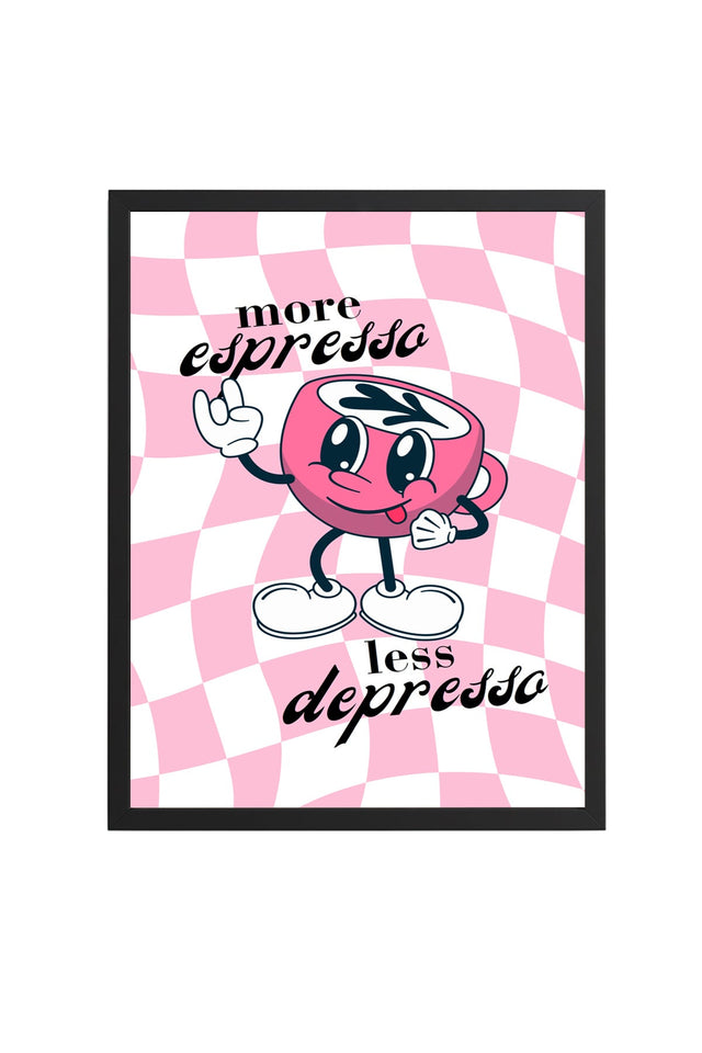 Doğal Ahşap Çerçeveli Retro Tablo - Kahve Temalı Espresso Grafik Tasarım | huhu2302