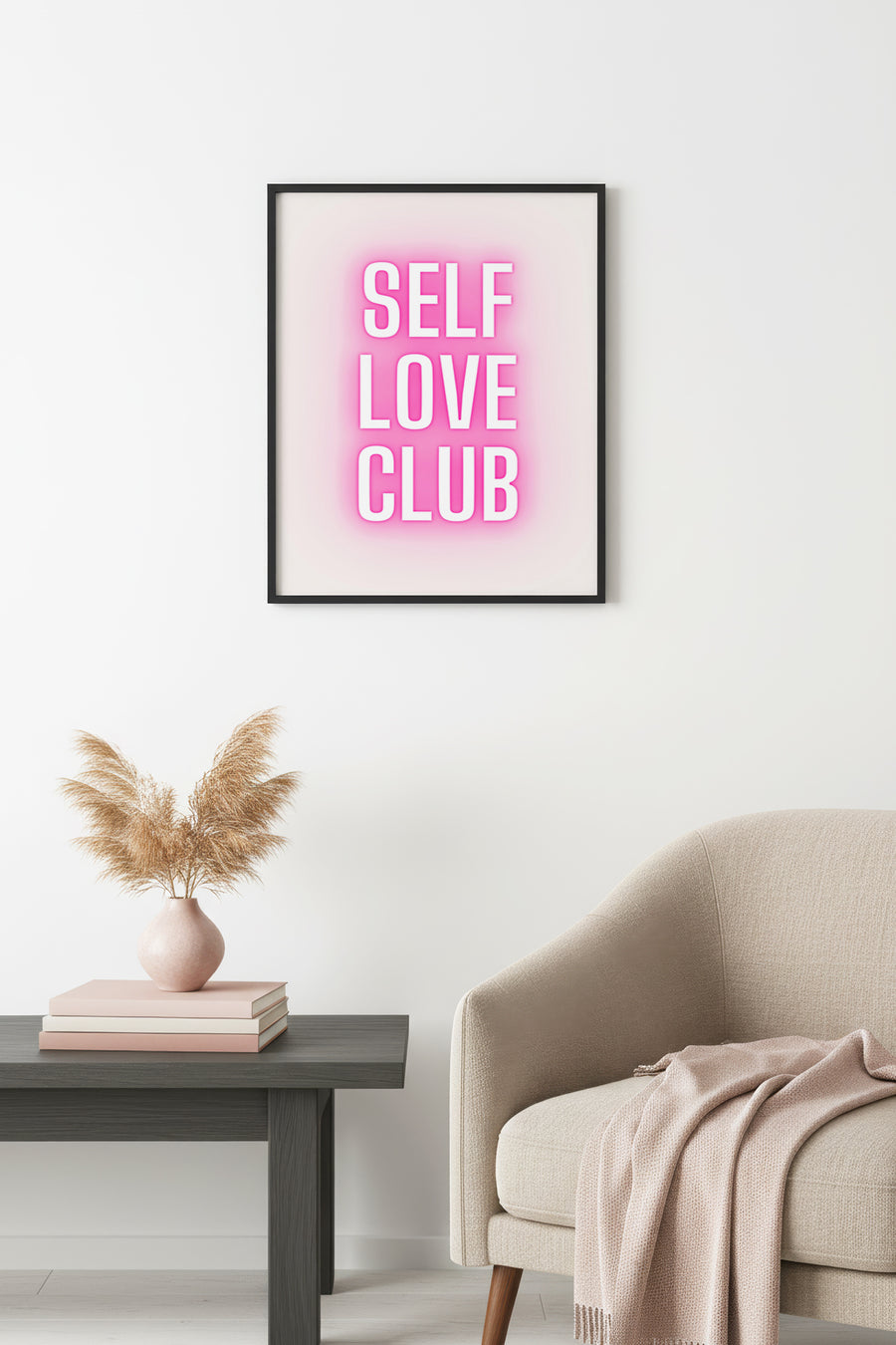 Doğal Ahşap Çerçeveli Pop Art Tablo - Self Love Neon Yazı Tasarımı | huhu2303