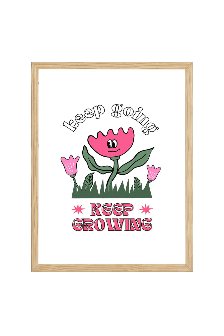 Doğal Ahşap Çerçeveli Floral Lale Tablo - Keep Growing Retro Desen | huhu2310
