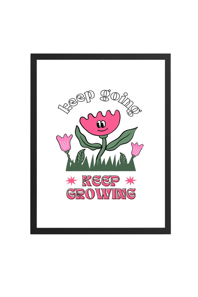 Doğal Ahşap Çerçeveli Floral Lale Tablo - Keep Growing Retro Desen | huhu2310