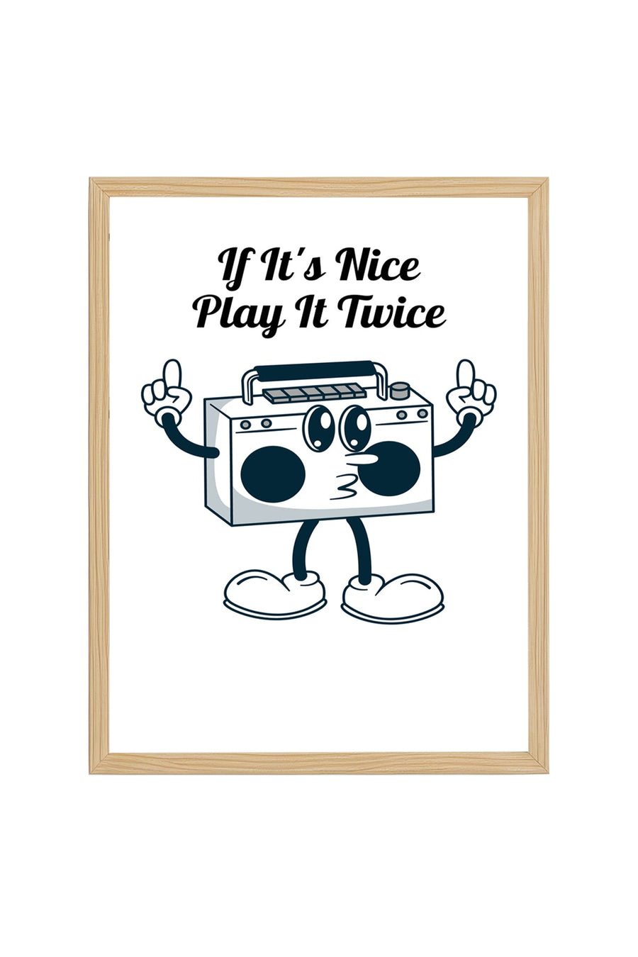 Doğal Ahşap Çerçeveli Retro Stereo Müzik Tablo - Pop Art Desen | huhu2313