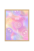 Doğal Ahşap Çerçeveli Retro Tablo - Pastel Rainbow Smiley Desenli | huhu2316